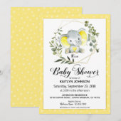 Invitation Eléphant jaune Baby shower moderne (Devant / Derrière)
