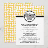 Invitation Eléphant Jaune & Blanc Baby shower Houndstooth (Devant / Derrière)