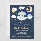 Invitation Eléphant Jaune et Baby shower bleu marine (Devant)