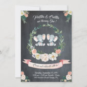 Invitation Eléphant jumelle fille Invitation, Floral, Bébé 1e (Devant)