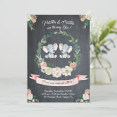 Invitation Eléphant jumelle fille Invitation, Floral, Bébé 1e (Debout devant)