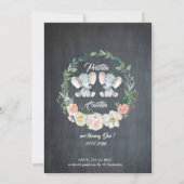 Invitation Eléphant jumelle fille Invitation, Floral, Bébé 1e (Dos)