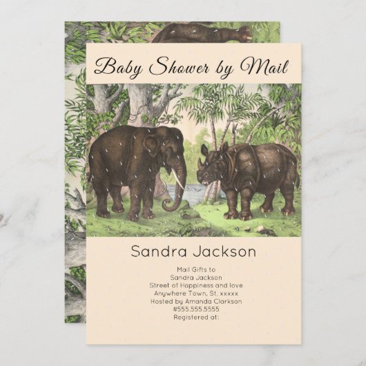 Invitation Elephant jungle Baby shower neutre genre par mail (Devant / Derrière)