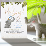 Invitation Elephant & Jungle Vert Or Oh Baby shower garçon<br><div class="desc">Ce joli design comporte "oh boy !" en fausse calligraphie dorée, un éléphant à l'aquarelle peint à la main et portant une petite couronne, se fracassant avec de l'eau, de la typographie moderne, de la parties scintillant d'or, et une bordure supérieure de feuilles de jungle et de verdure. Les cartes...</div>