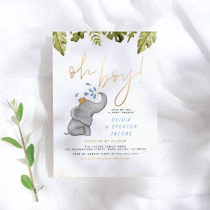 Invitation Elephant & Jungle Vert Or Oh Baby shower garçon