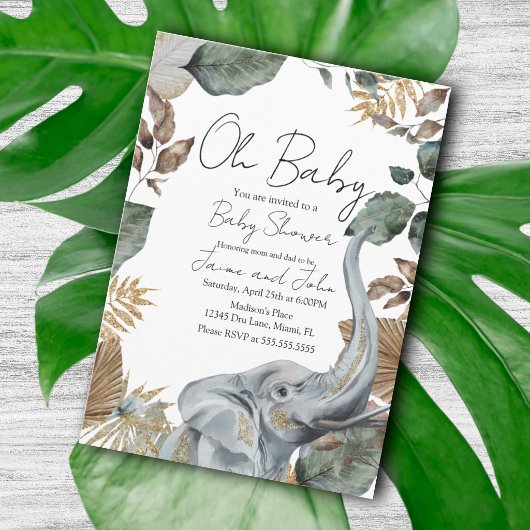 Invitation Elephant Jungle Wild Details Baby Shower