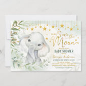 Invitation Eléphant Lune & Étoiles Baby shower verdoyant (Devant)