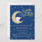 Invitation Eléphant, Lune, Parties scintillant Twinkle Star B (Devant)