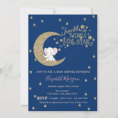 Invitation Elephant, Lune, Star Twinkle Petit Baby shower (Devant)