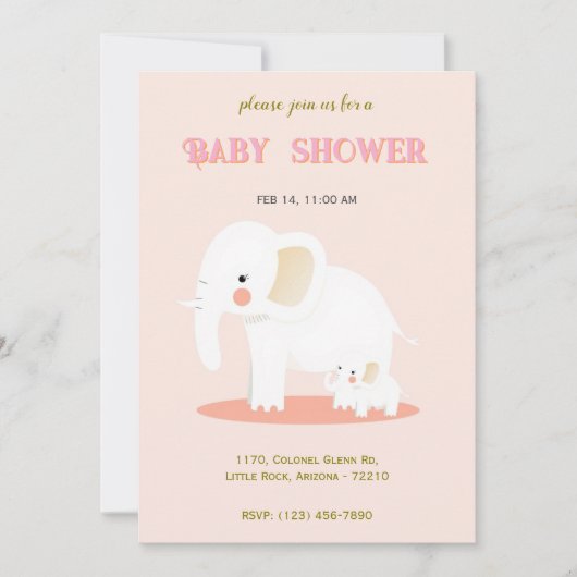 Invitation Elephant maman et bébé mignonne douche (Devant)