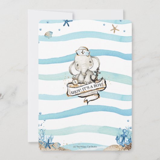 Invitation Eléphant marin mignon Ahoy C'est un Baby shower ga (Dos)