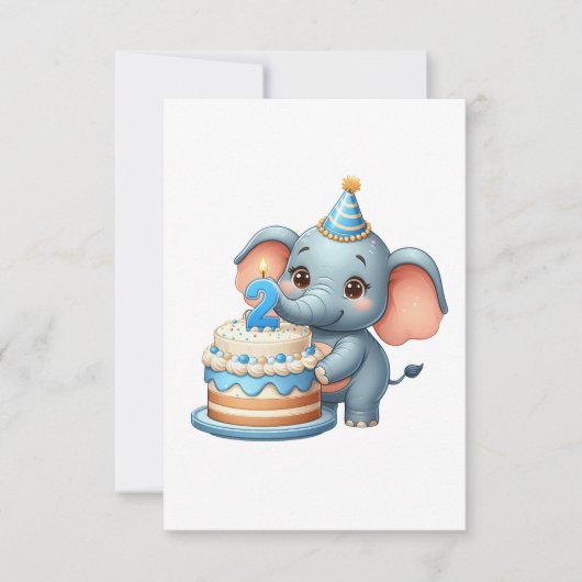 Invitation Éléphant Mignon 2ème Anniversaire (Devant)