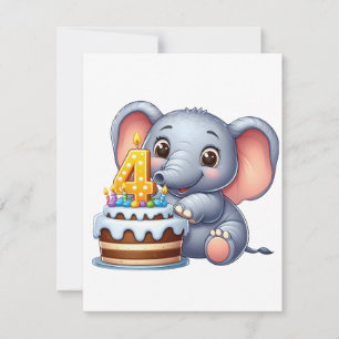 Invitation Éléphant Mignon 4ème Anniversaire