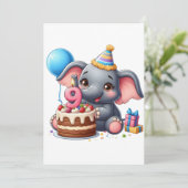 Invitation Éléphant Mignon 9ème Anniversaire (Debout devant)