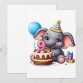 Invitation Éléphant Mignon 9ème Anniversaire (Devant / Derrière)