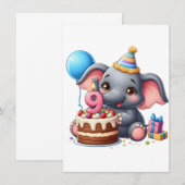 Invitation Éléphant Mignon 9ème Anniversaire (Devant / Derrière)