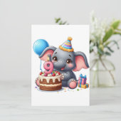 Invitation Éléphant Mignon 9ème Anniversaire (Debout devant)