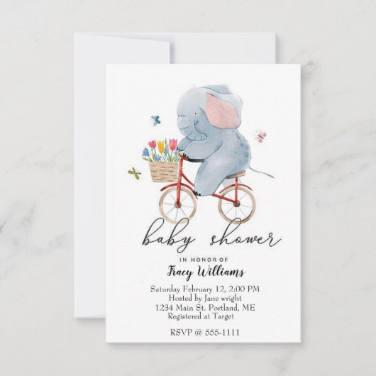 Invitation Éléphant mignon à vélo (Devant)