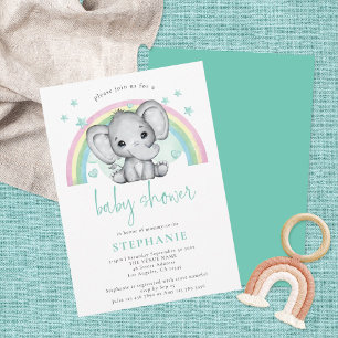 Invitation Eléphant mignon arc-en-ciel Baby shower neutre gen