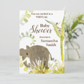 Invitation Eléphant mignon & Art Floral Baby shower virtuel (Debout devant)