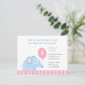 Invitation Eléphant mignon avec Balloon Enfants Premier anniv (Debout devant)
