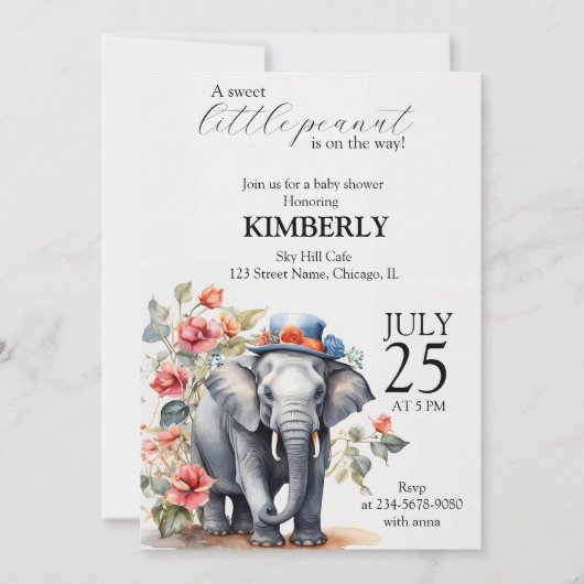 Invitation Éléphant Mignon Avec Chapeau (Devant)