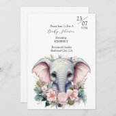 Invitation Éléphant Mignon avec des Fleurs (Devant / Derrière)