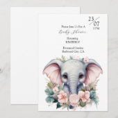 Invitation Éléphant Mignon avec Fleurs (Devant / Derrière)