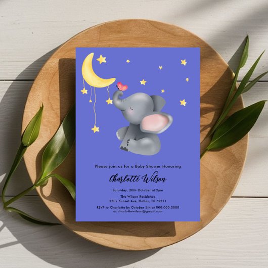 Invitation Eléphant mignon avec petit Baby shower papillon