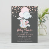 Invitation Eléphant mignon, Ballon à air, Baby shower en or R (Debout devant)