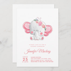 Invitation Eléphant mignon, c'est une fille !Baby shower