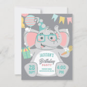 Invitation Éléphant mignon d'anniversaire (Devant)