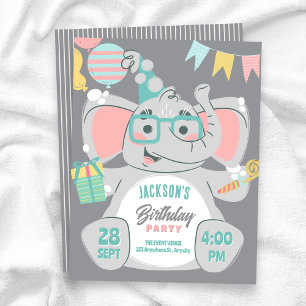 Invitation Éléphant mignon d'anniversaire