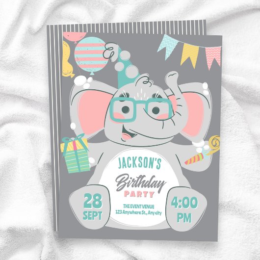 Invitation Éléphant mignon d'anniversaire
