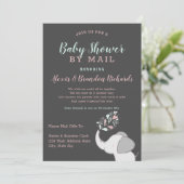 Invitation Eléphant mignon en rose et Baby shower de menthe p (Debout devant)
