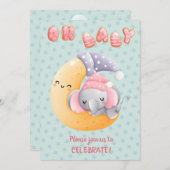 Invitation Eléphant mignon et dormant sur le Baby shower de f (Devant / Derrière)