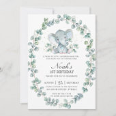 Invitation Eléphant mignon Eucalyptus Verdure Anniversaire Ga (Devant)