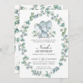 Invitation Eléphant mignon Eucalyptus Verdure Anniversaire Ga (Devant / Derrière)