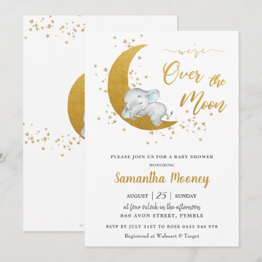 Invitation Eléphant mignon Nous sommes au-dessus du Baby show (Devant / Derrière)