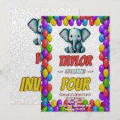Invitation Eléphant mignon Personnalisé Anniversaire Invitati (Devant / Derrière)