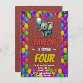 Invitation Eléphant mignon Personnalisé Anniversaire Invitati (Devant / Derrière)