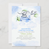 Invitation Eléphant mignon & Plan Baby shower gris vert bleu (Devant)
