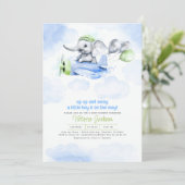 Invitation Eléphant mignon & Plan Baby shower gris vert bleu (Debout devant)