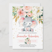 Invitation Eléphant mignon Rustique BLush rose FLoral bébé (Devant)