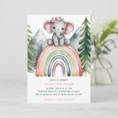 Invitation Eléphant mignon sur un Baby shower arc-en-ciel (Debout devant)