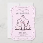 Invitation Eléphant mignon Twins rose fille Baby shower par c (Devant)