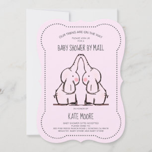 Invitation Eléphant mignon Twins rose fille Baby shower par c