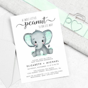 Invitation Elephant Mint Vert Aquarelle Couples Baby shower