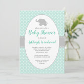 Invitation Eléphant Mint vert Polka Baby shower point (Debout devant)