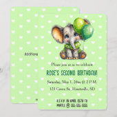 Invitation Éléphant modifiable avec deux ballons d'anniversai (Devant / Derrière)